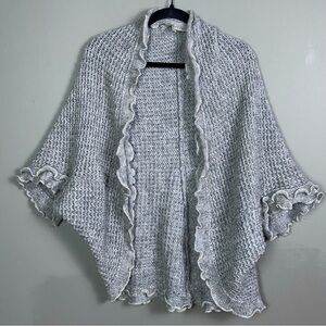 Anthropologie Moth‎ sweater XS ruffle gray cocoon oversized cardigan waffle knit